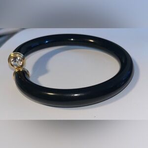 Black Bangle slide Bracelet with gold crystal caps